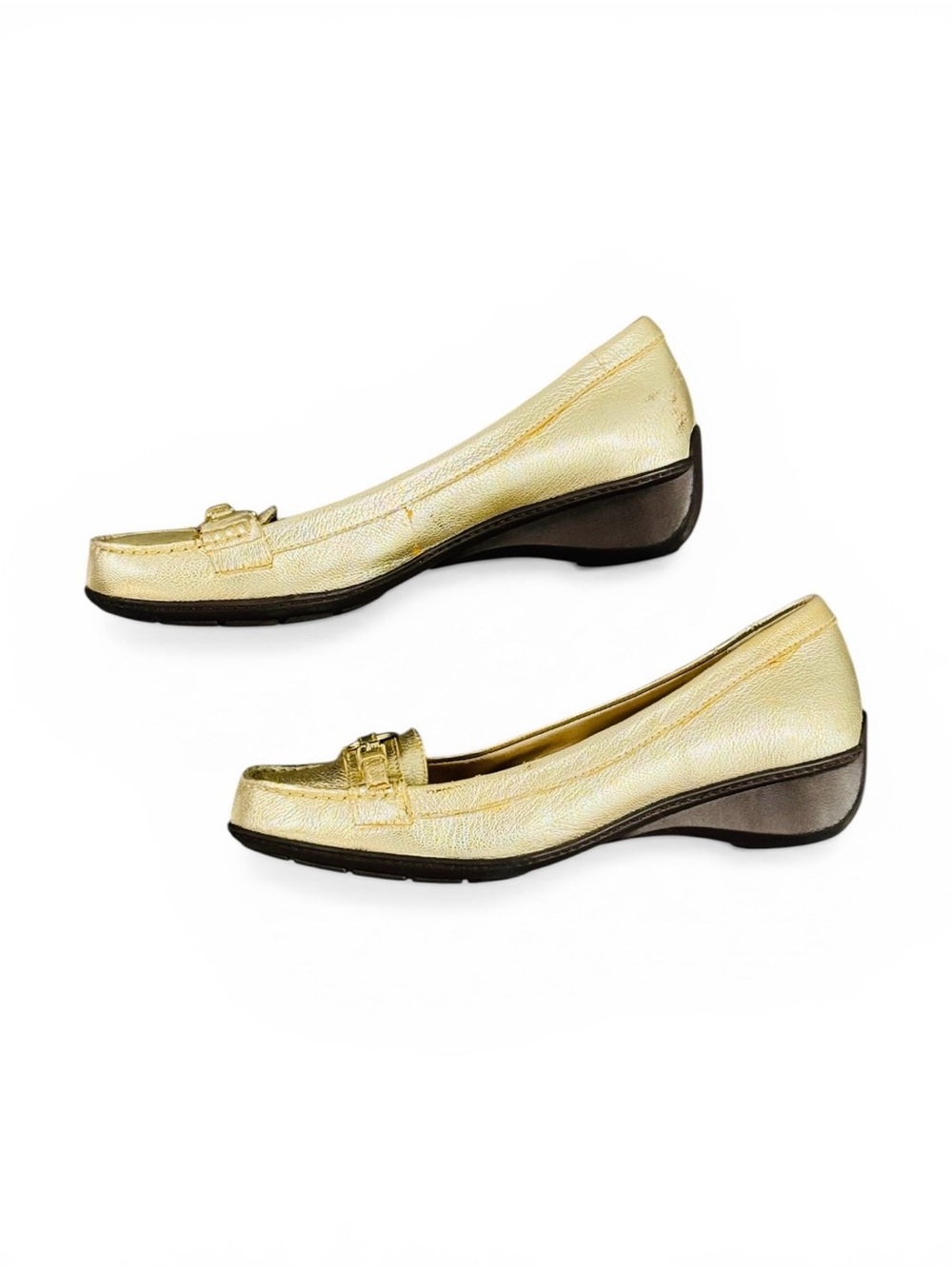 Ralph Lauren Metallic Gold Leather Ballet Loafers - Picture 3 of 11